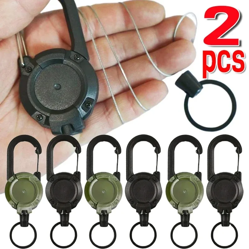 1/2pcs Steel Wire Rope Retractable Pull Reel Carabiner Key Chains Buckle Spring Key Holder Outdoor Sporty Keychain Multiple Tool