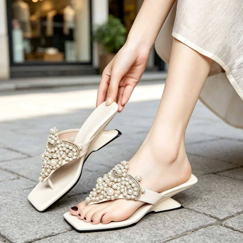 صنادل نسائية أنيقة مزينة باللؤ - مراجعة Summer Clothing Korea وسعره