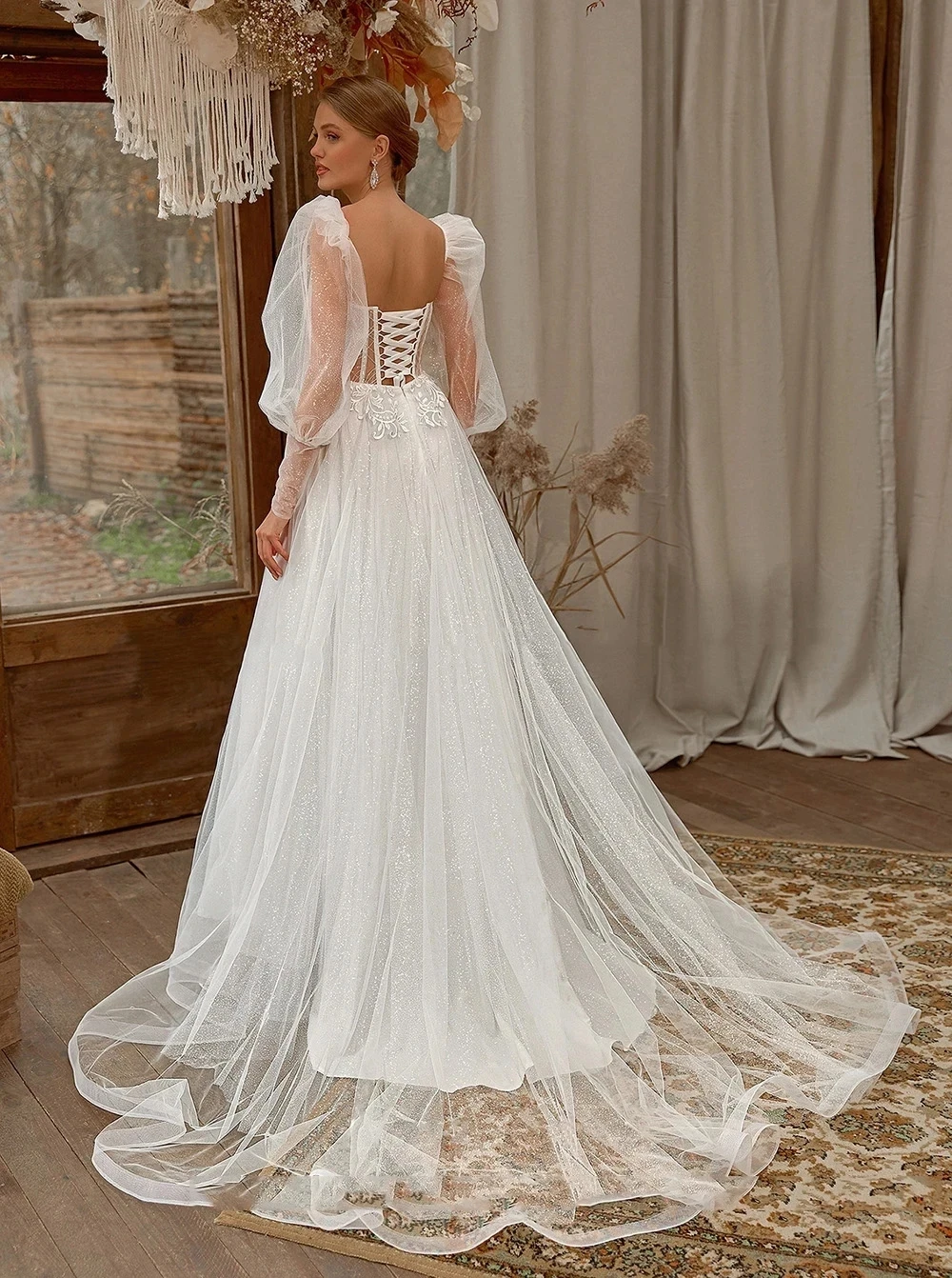 Abiti da sposa Vintage BOHO 2024 Tulle a-line abiti da sposa maniche lunghe a sbuffo abiti Sexy spacco laterale abiti semplici De Novia 2023