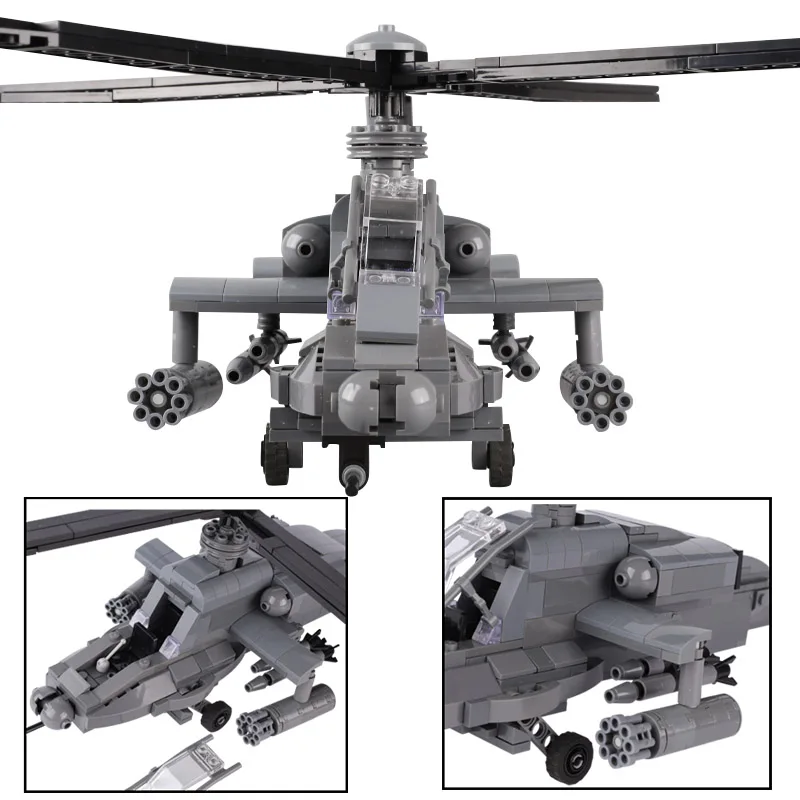 Modern US Military AH-64 Copter Gunships Building Blocks WW2 Special Soldier Figures Airplane Army Gun Weapons Bricks Toys Boys