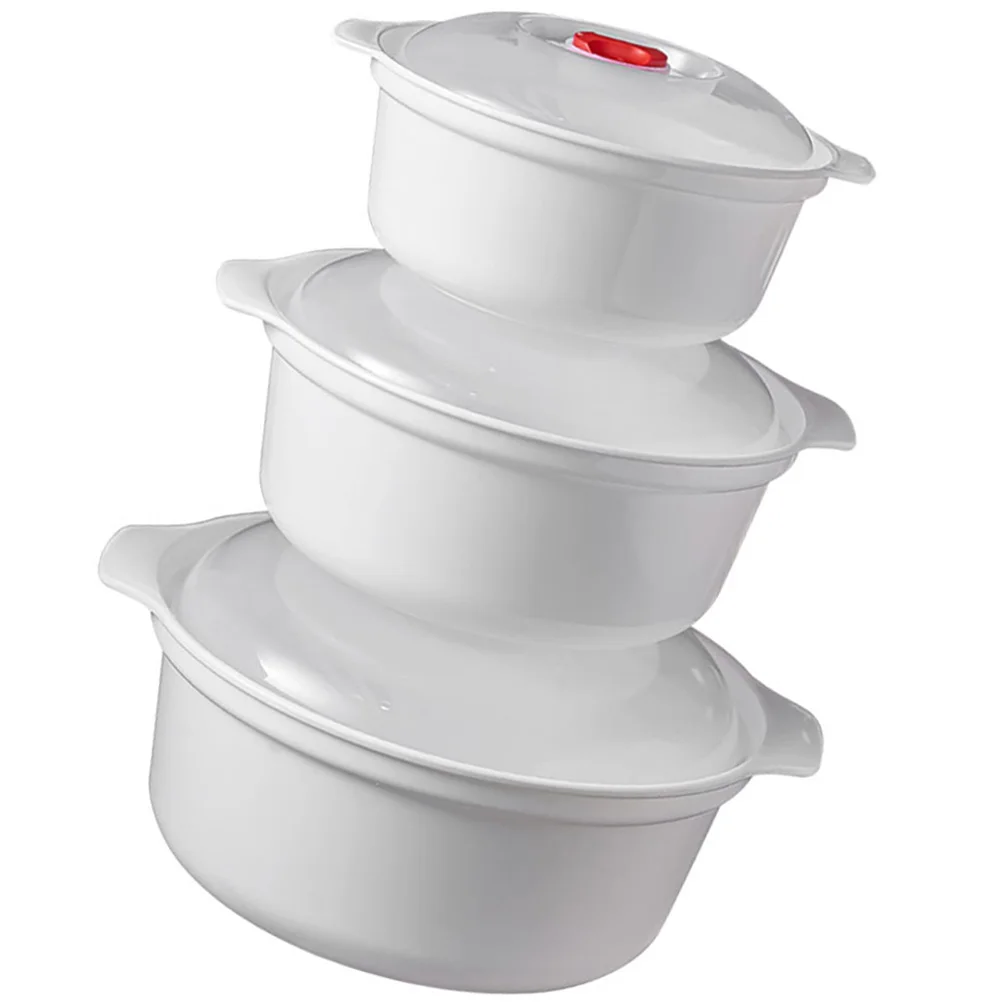 

Microwaveable Lunch Box Round Double Ear Food Container Reusable Plastic for Home Office Camping Outdoor