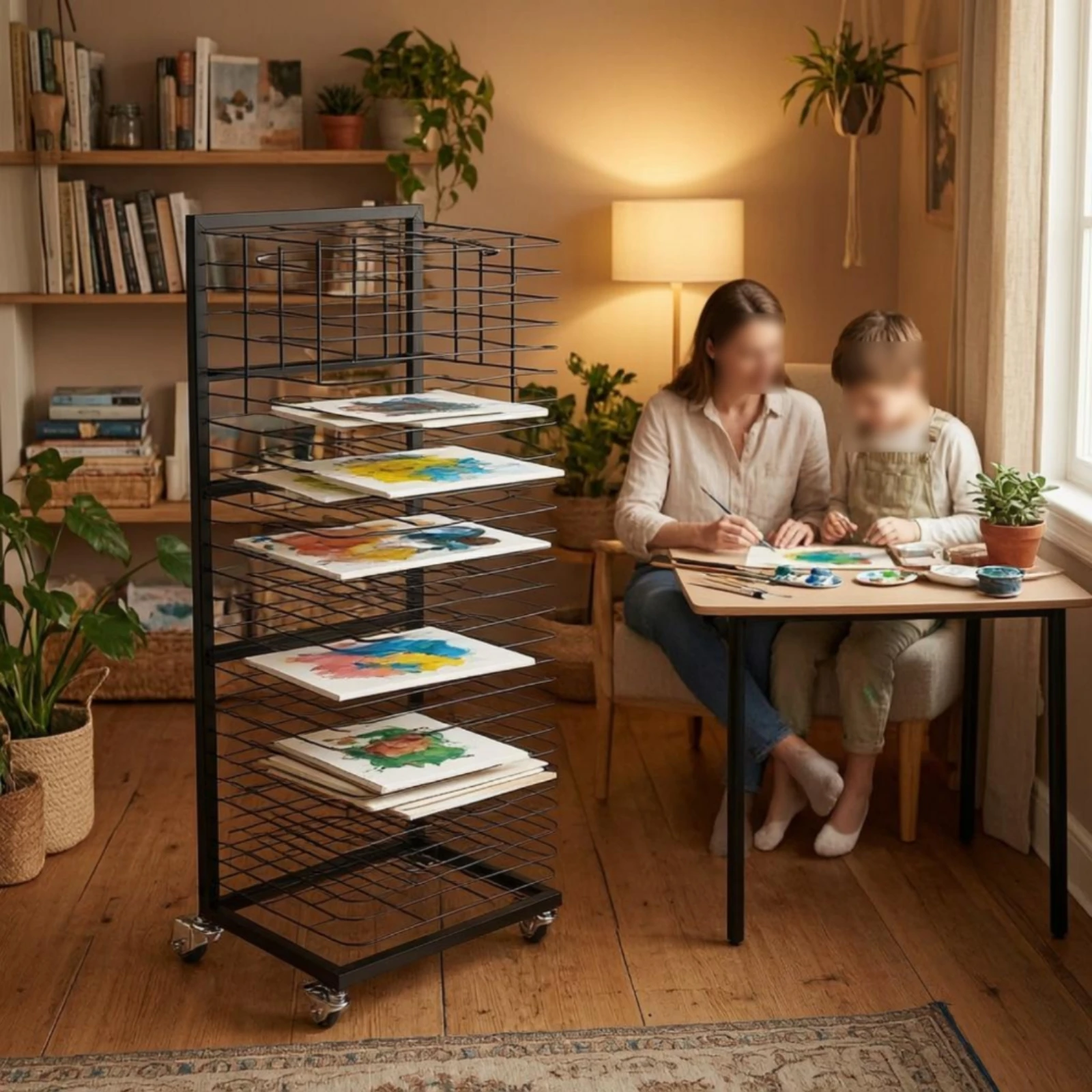 

Art Drying Rack Swivel Casters Painting Drying Rack Studio Storage Vertical Design Black Finish for Painters