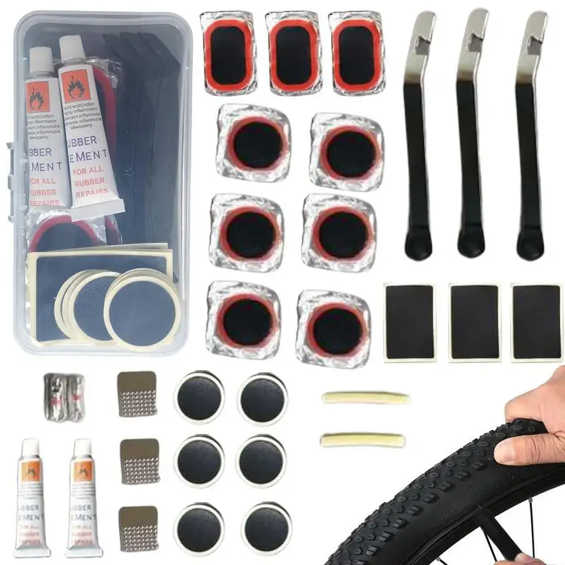 Patchkits voor fietsbinnenband Reparatieset voor motorbanden Lekke koude patchoplossingsset met zelfklevende patches en bandenlichters