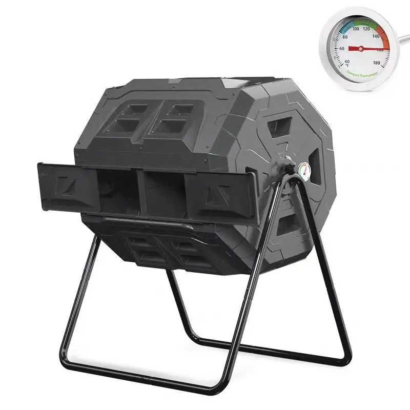 Outdoor Garden Compost Tumbler Bin with Thermometer 160L Compost Bin Waste tumbling compost barrel Composter with Metal Stand