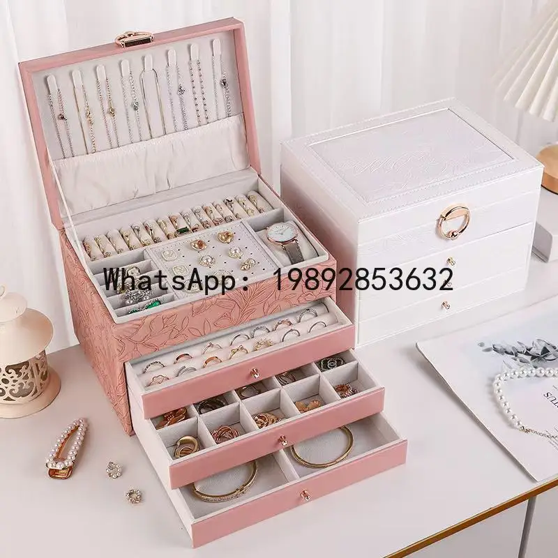 

4-13 three-layer jewelry storage box large-capacity jewelry box multi-layer earrings ring bracelet jewelry storage box