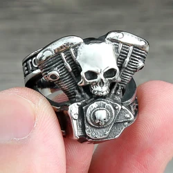 Retro Punk Motorcycle Engine Rings For Men Boys Gothic 316L Stainless Steel Biker Skull Ring Fashion Jewelry Gifts Wholesale