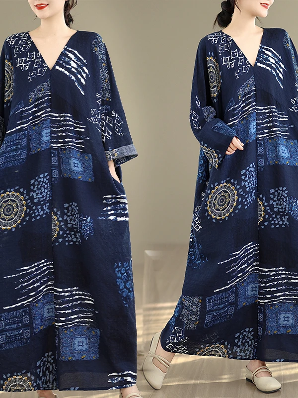 فضفاضة تناسب طويلة Sve V-Ne مطبوعة القطن الكتان التخسيس المرأة الدكتور الأشعة فوق البنفسجية حماية عادية مستقيم قطع الربيع Faion