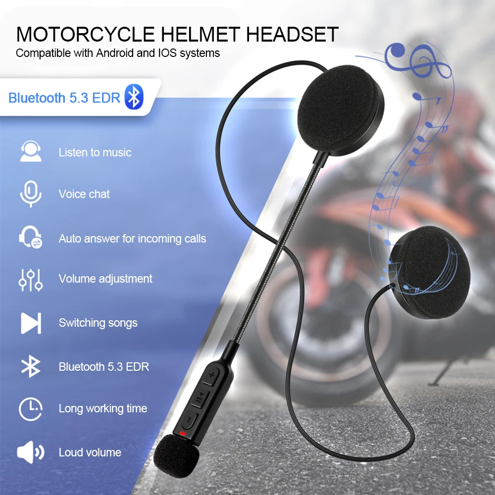 BT30 Bluetooth5.3 Motorcycle Helmet Headset Wireless Riding Headphone Anti-Interference Handsfree Earphone with Voice Assistant