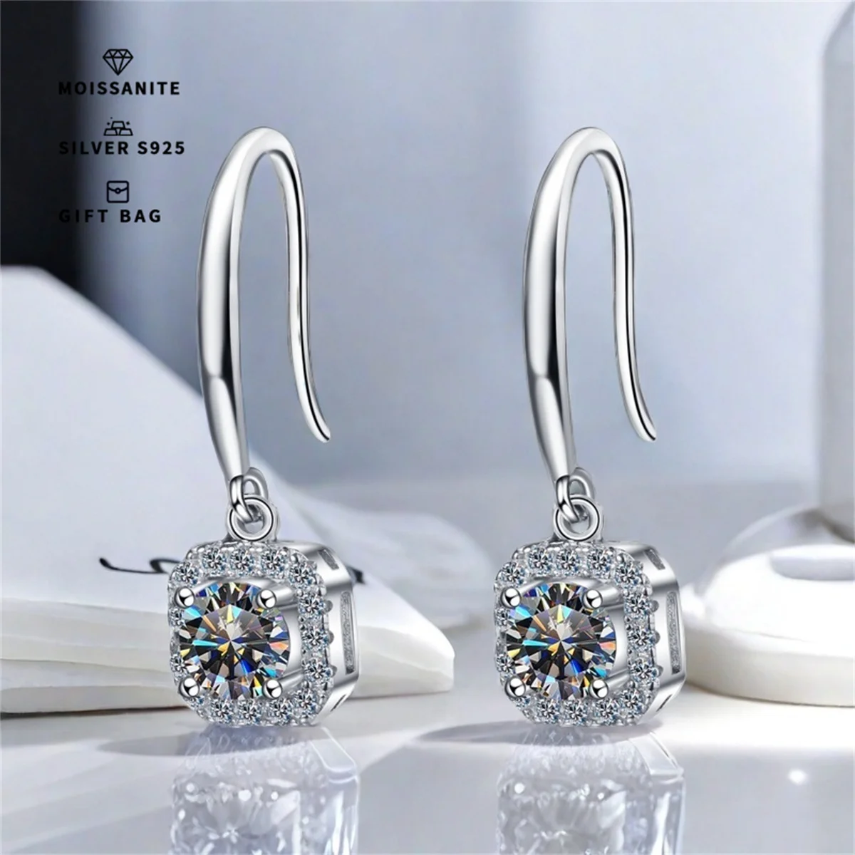 S925 silver Platinum plating GRA Gray Moissanite small sugar women's earrings luxury ear jewelry Delicate,Elegant Leisure Style