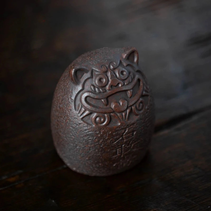 Yixing Purple Stone Darer Tea Table Zisha Tiger Pet Play Lid Cover Holder Small Ornaments Ceremony Tea Set Sculpture