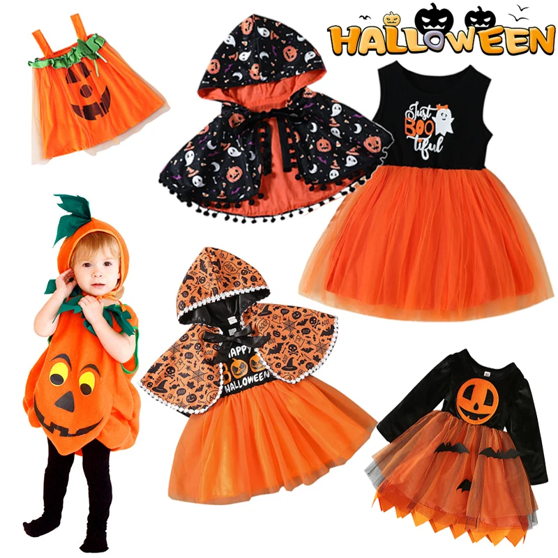 

2023 Pumpkin Dress Infant Girls Halloween Costumes for Baby Girls Pumpkin Cosplay Costume Children Clothes Set Party Clothings