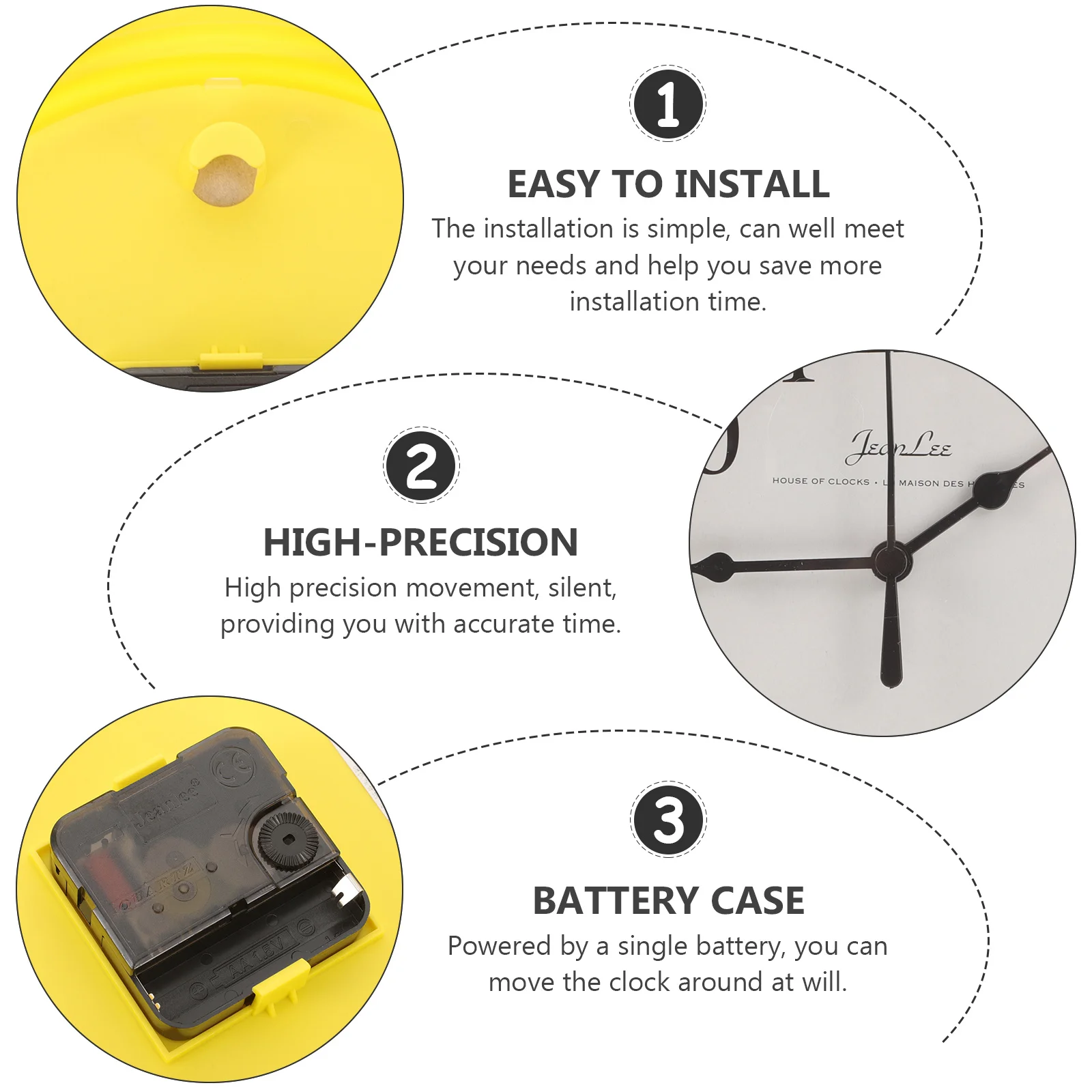 

Round Silent Wall Clock Operated Plastic Simple Installation for Bedroom Living Room Office Decor