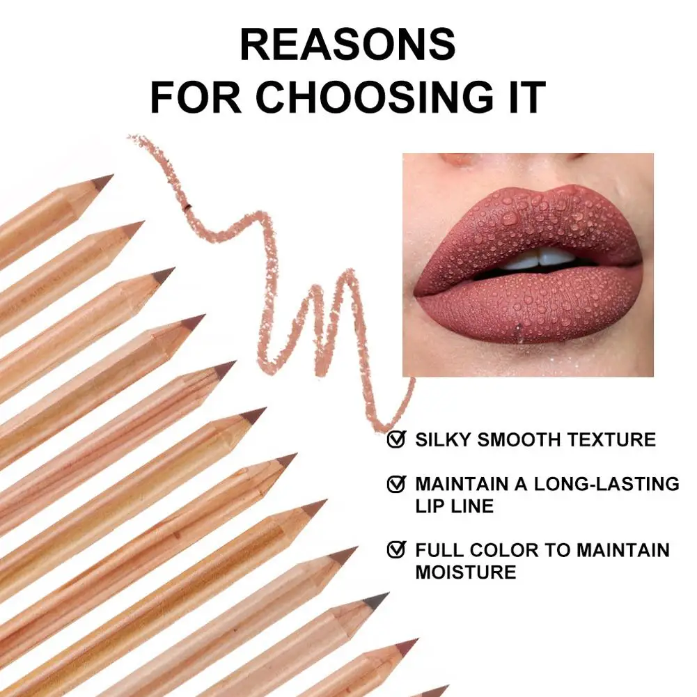 12pcs Lip Liner ปากกา 12 สีกันน้ําและเหงื่อไม่ง่ายที่จะจางหาย Non-Stick CUP ลิปสติกลิปสติกชุดดินสอ