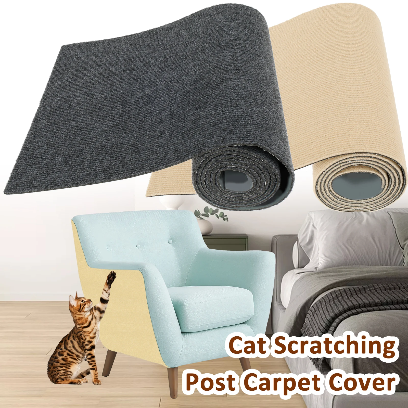 40×200CM Cat Couch Protector Cat Scratch Protector with Strong Adhesive Trimmable Non Woven Cat Scratch Mats Cats Scratch Board