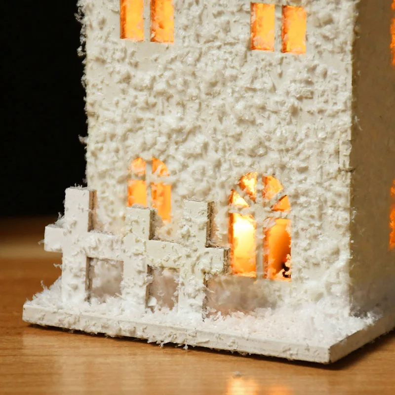 Christmas LED Light Wooden House Whit Snow Luminous Cabin Christmas Tree Hanging Ornament Glowing Castle Kids Gift New Year 2024