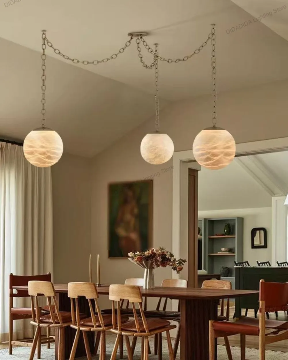 

Modern Sphere Shade Marble Chandelier Lamp Metal Lustre 3 Color Dimmable Lighting for Hotel Restaurant Ceilings