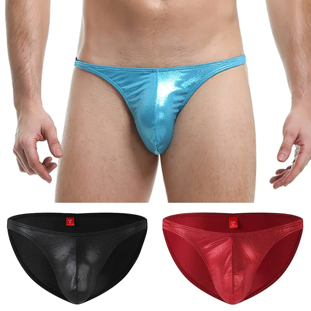 Fashion New Sexy Mens Leather Bikini Youth Breathable Boxer Briefs Wet Look Butt Underwear For Boys Pouch Comfortable Underwear