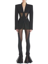 Sexy Illusion Women Suit Set High Street Tuxedo Blazer Pants Fashionable Celebrity Outfit