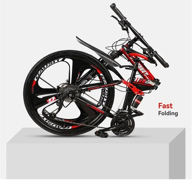 Mountain folding cross-country bicycle double shock-absorbing integrated wheel male and female student variable speed bicycle