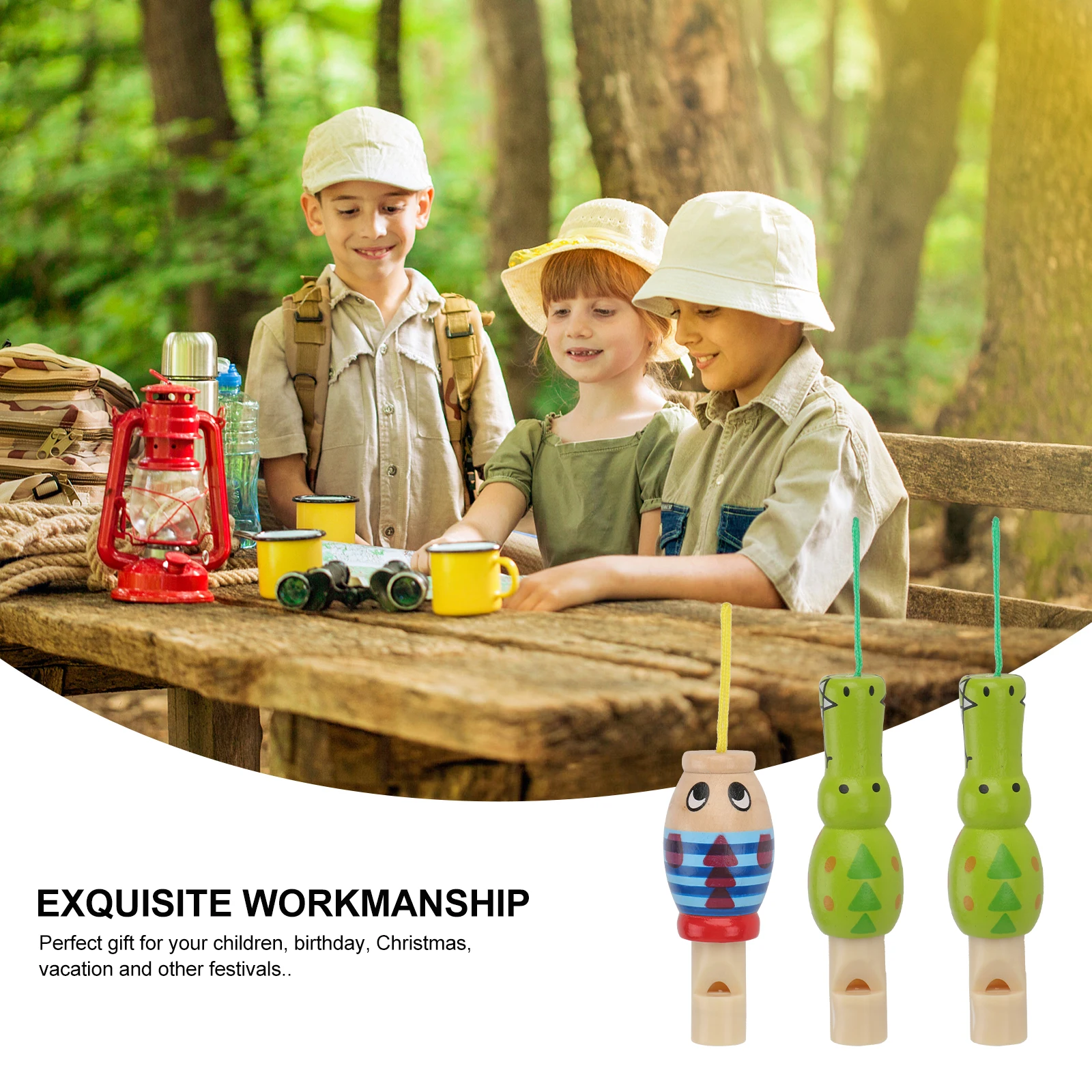 어린이를위한 3pcs 나무 동물 만화 음악 악기 교육용 소리 재미 생일 크리스마스 선물 파티 호의 나무 만화