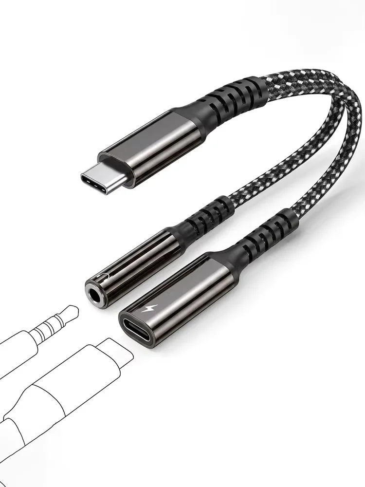 Adapter USB-C na słuchawki 3,5 mm i ładowarkę 3 w 1, adapter audio USB-C na Aux, szybkie ładowanie 60W, kompatybilny z ładowarkami Samsung PD 60W — zdjęcie produktu 7