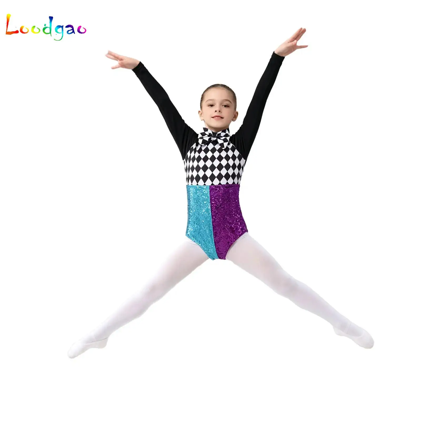 Big Girls Race Car Driver Costume for Carnivals Halloween Mad Hat Dress Up Long Sleevee Shiny Sequins Checkerboard Bodysuit