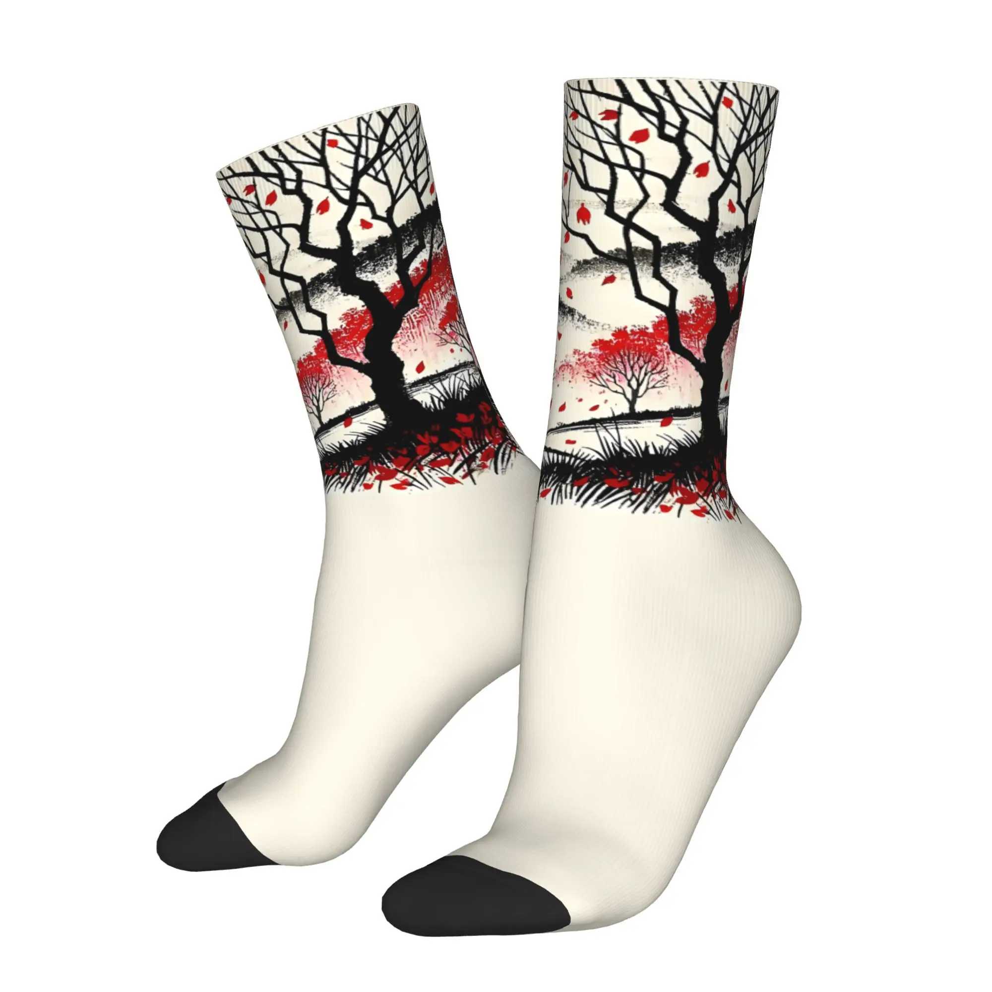 

China Ink Painting Plants Animals Men Cycling Socks All Season Breathable Athletic Crew Socks for Spring Summer Fall Winter