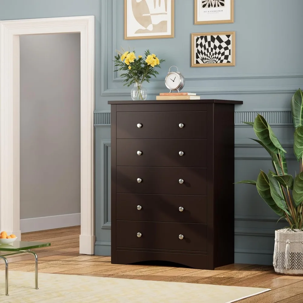 خزانة غرفة نوم طويلة مكونة من 5 أدراج، منظم خزانة ذات أدراج، أثاث تخزين مدخل المدخل، لمسة نهائية بنية #2