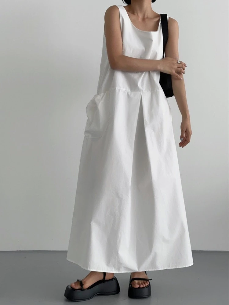 Colorfaith DR6271 nuove tasche senza maniche 2024 Chic oversize a vita alta elegante donna primavera estate vacanza abiti lunghi