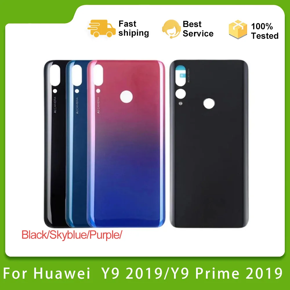 الإسكان الخلفي لهواوي Y9 2019 JKM LX1 LX2 LX3 Y9 Prime 2019 STK-LX1 البطارية الغطاء الخلفي الباب الخلفي زجاج استبدال