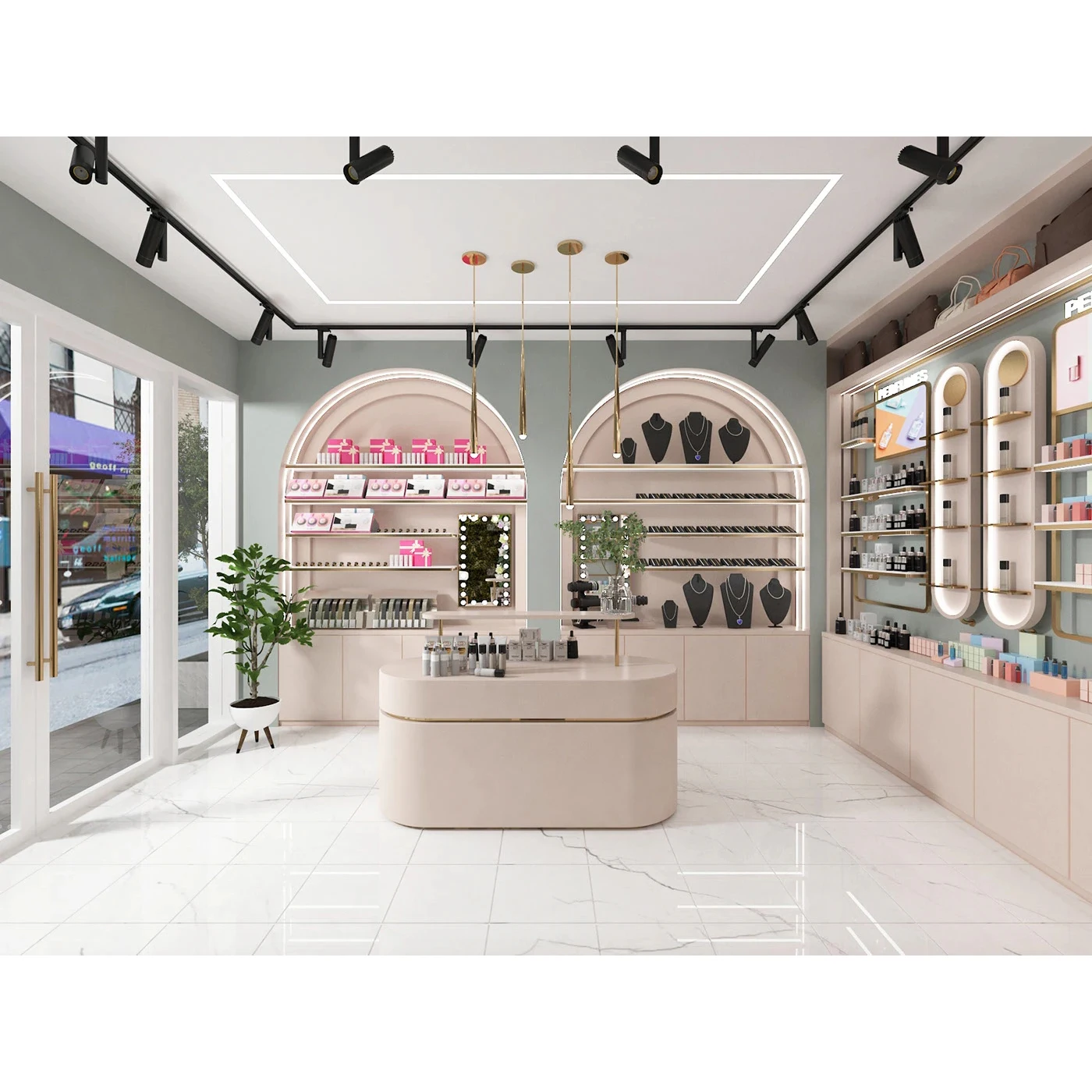 Modern Luxury LED Perfume Shop Display Shelf & Counter Cabinet With Eco-Friendly Retail Interior Decoration Design