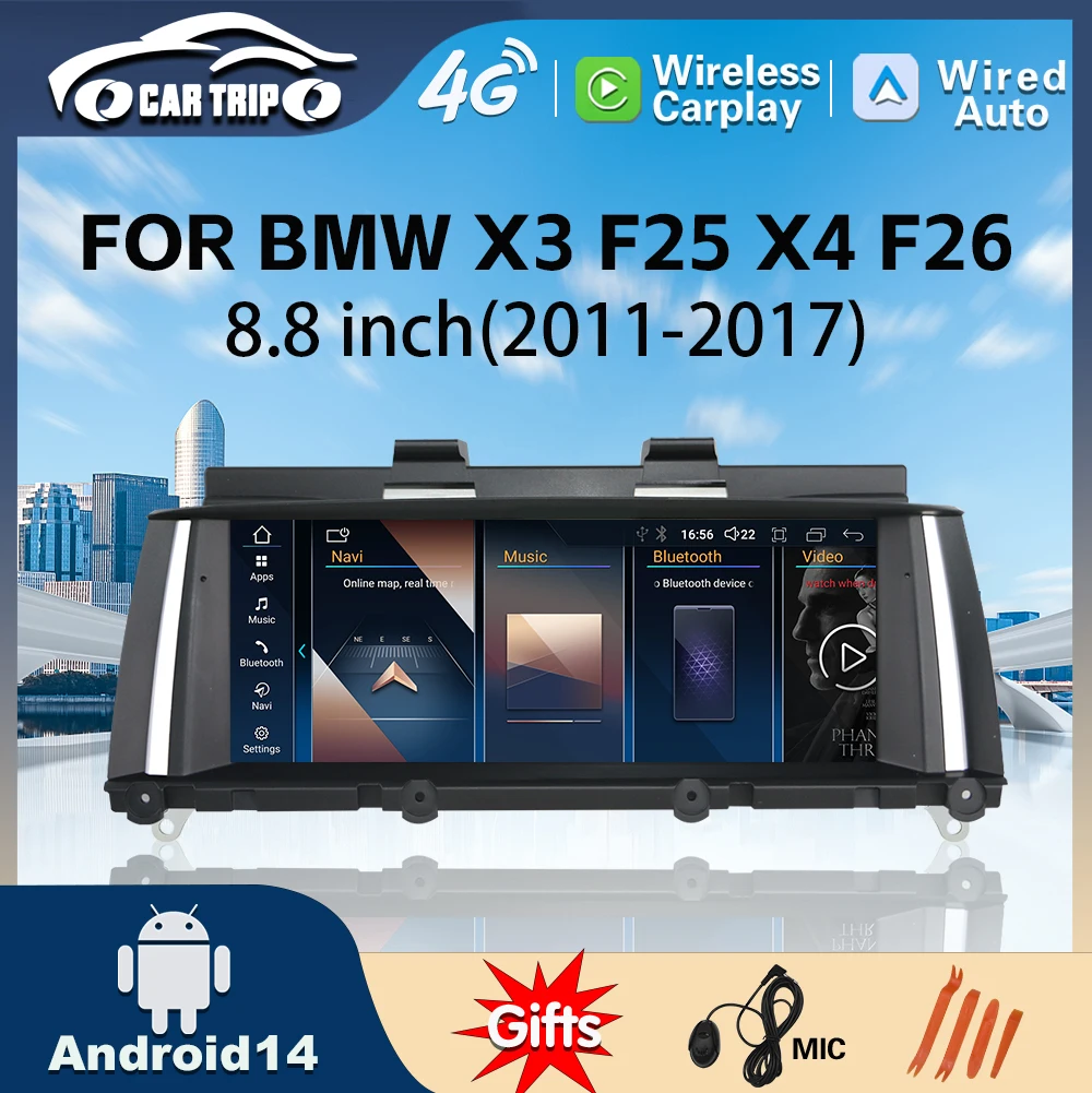 2024 New ID6 ID7 ID8 UI Android System Wireless Carplay AUTO For BMW X3 F25 X4 F26 CIC NBT Car Video Players GPS Navigation