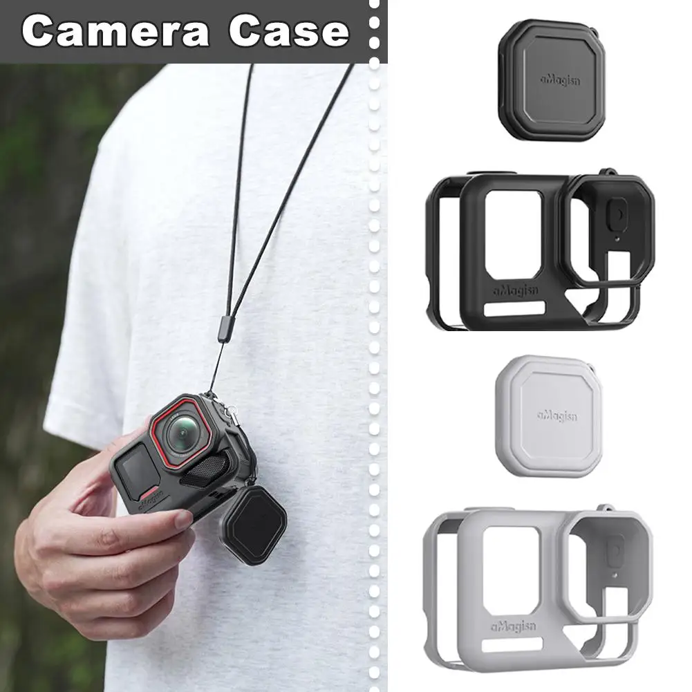 Silicone Sleeve + Lens Cap For Insta360 Ace Pro 2 Protective Case With Lanyard Dust-proof Shockproof Sports Camera Accessor D5G4