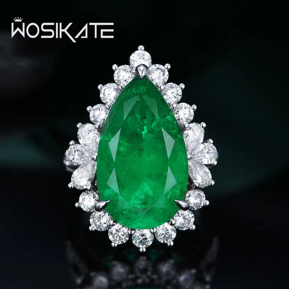 WOSIKATE Luxury 925 Sterling Silver Water Drop Emerald Ruby Sapphire Opening Ring For Women Wedding Jewelry Banquet Finger Ring