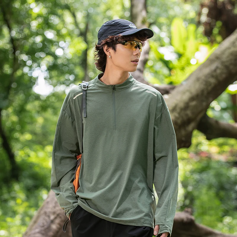 Spring Autumn New Men's Leisure Sports Speed Drying T-shirt Outdoor Hiking Moisture Wicking Half Zipper Long Sleeve T-shirt