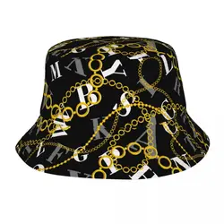 Luxury Modern Baroque Bucket Hat For Men Women 2023 Outfits Headwear Gold Golden Chains Letters Print Bob Hats Summer New Design