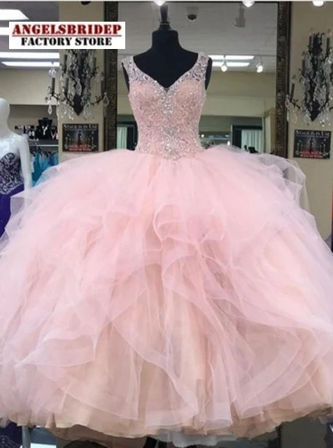 Rose Charming Tulle Party Dresses Quinceanera Dresses Ruffles Vestidos De Quinceañera Ruffles Vestidos Dress Sparkly Beadings