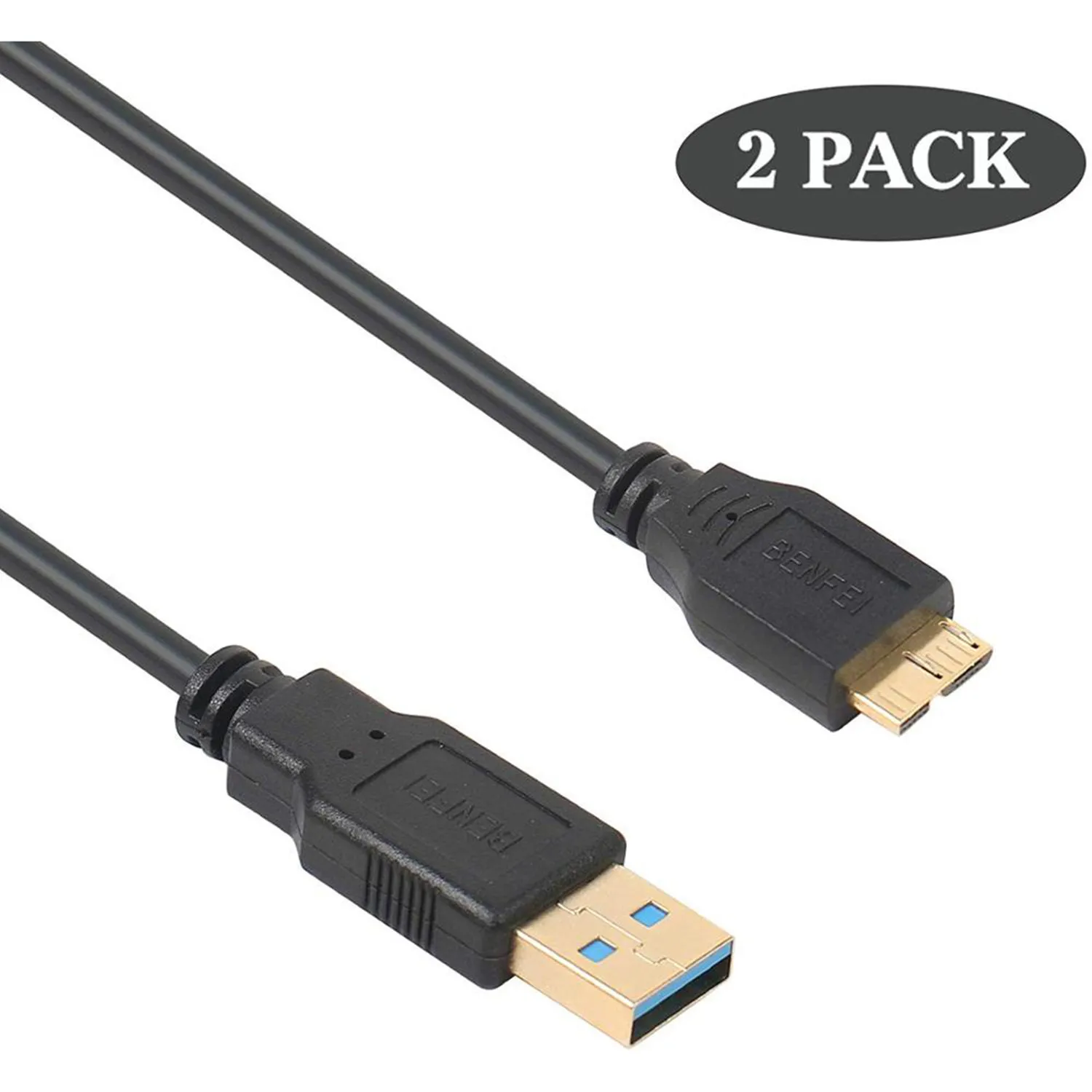 2 Pack USB 3.0 A to Micro B Cable Male to Male 3Feet Compatible External Hard Drive, HD Camera, Charging For Samsung Galaxy S5,