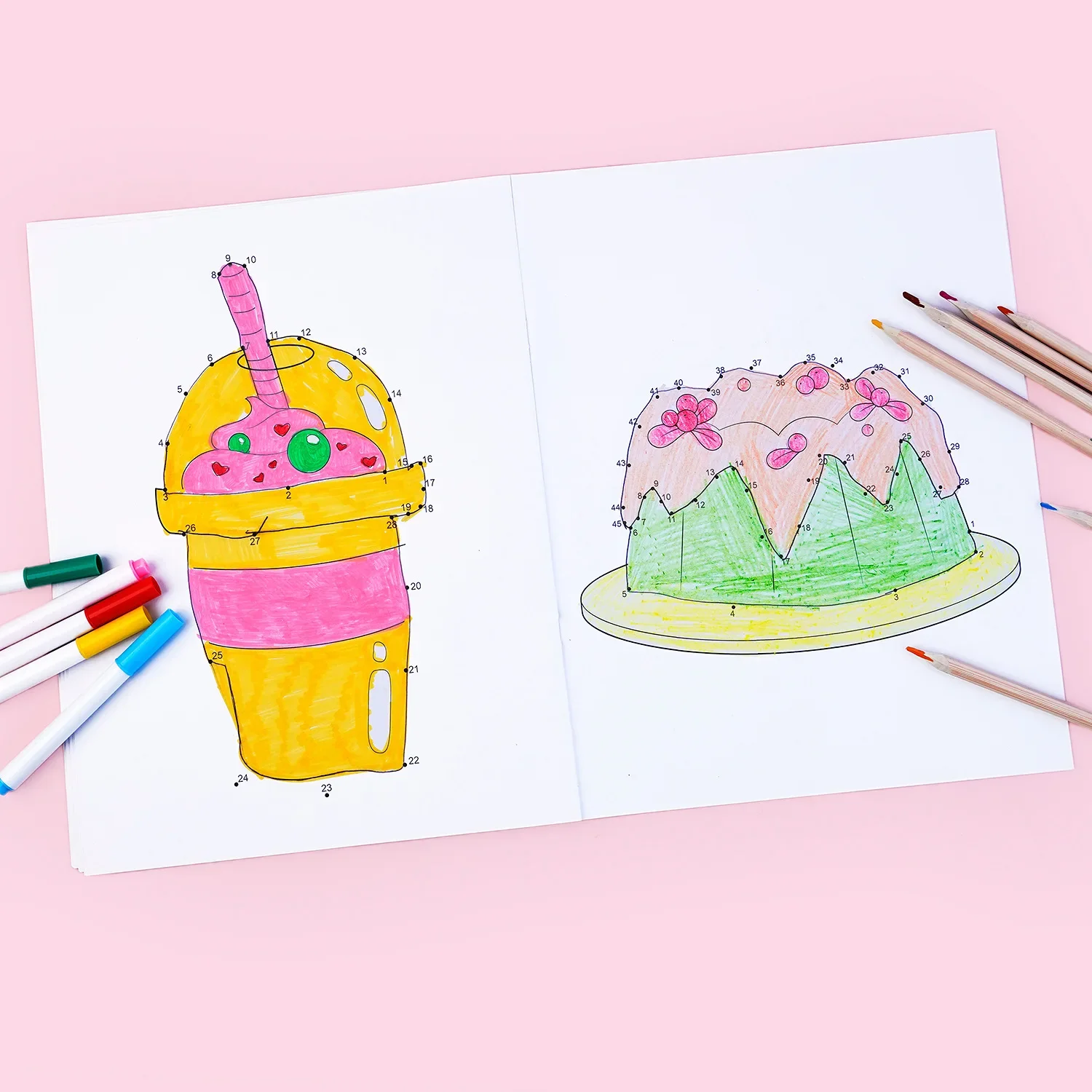 2-in-1 Jumbo-Sized Kids Dot To Dot & Coloring Book: Food Animals Connect The Dots Adventure Creative Drawing Book