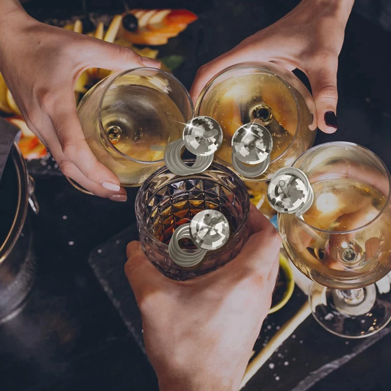 パーティーデコレーション用ディスコボールストロー、ミニシルバーデコレーション、パーティー用品、耐久性、70年代、16個