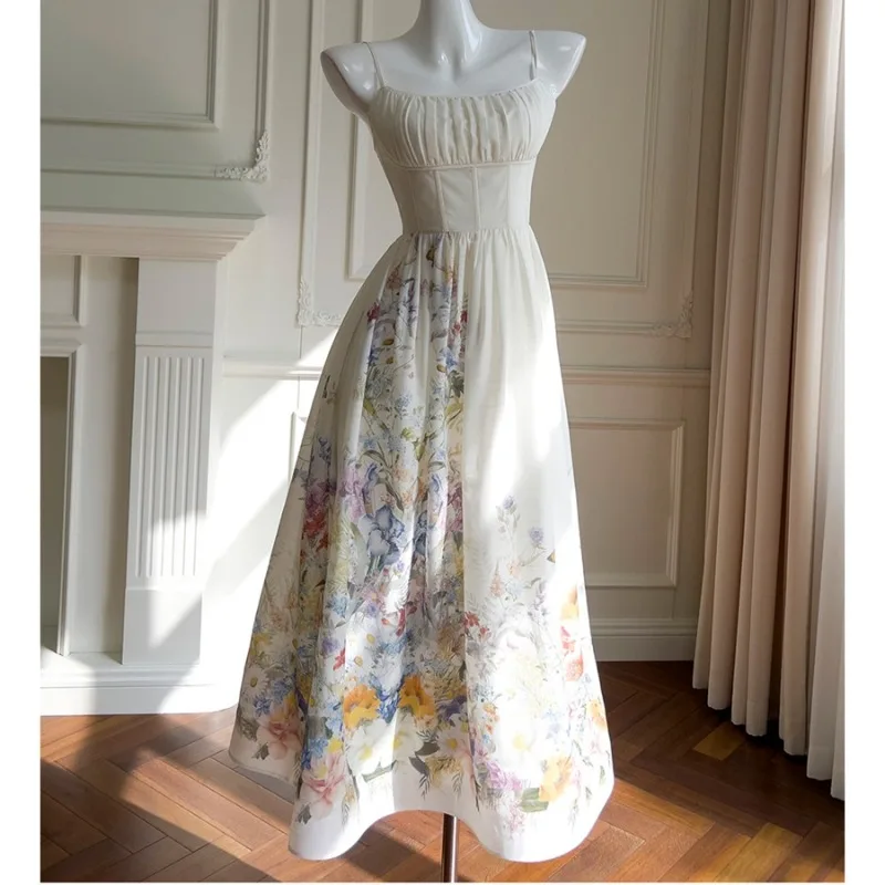 

French Floral Summer Dress Slim Fit Waist Wrap Vacation Long Dress New Arrival
