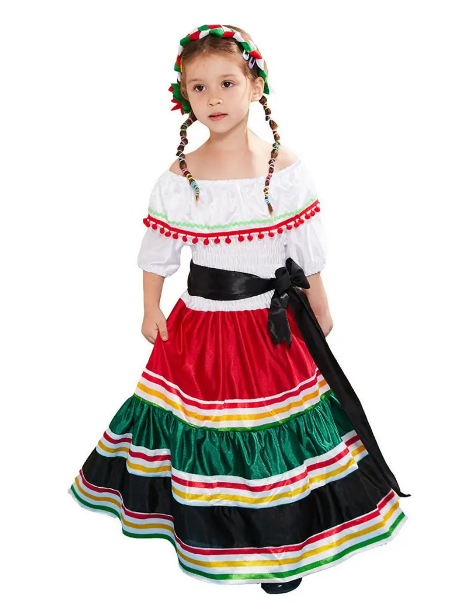 

Новый кампус Activi День мертвых Костюм Юбка Этнический ort Girl Dr Long Par Outfit Женский сценический костюм Faion
