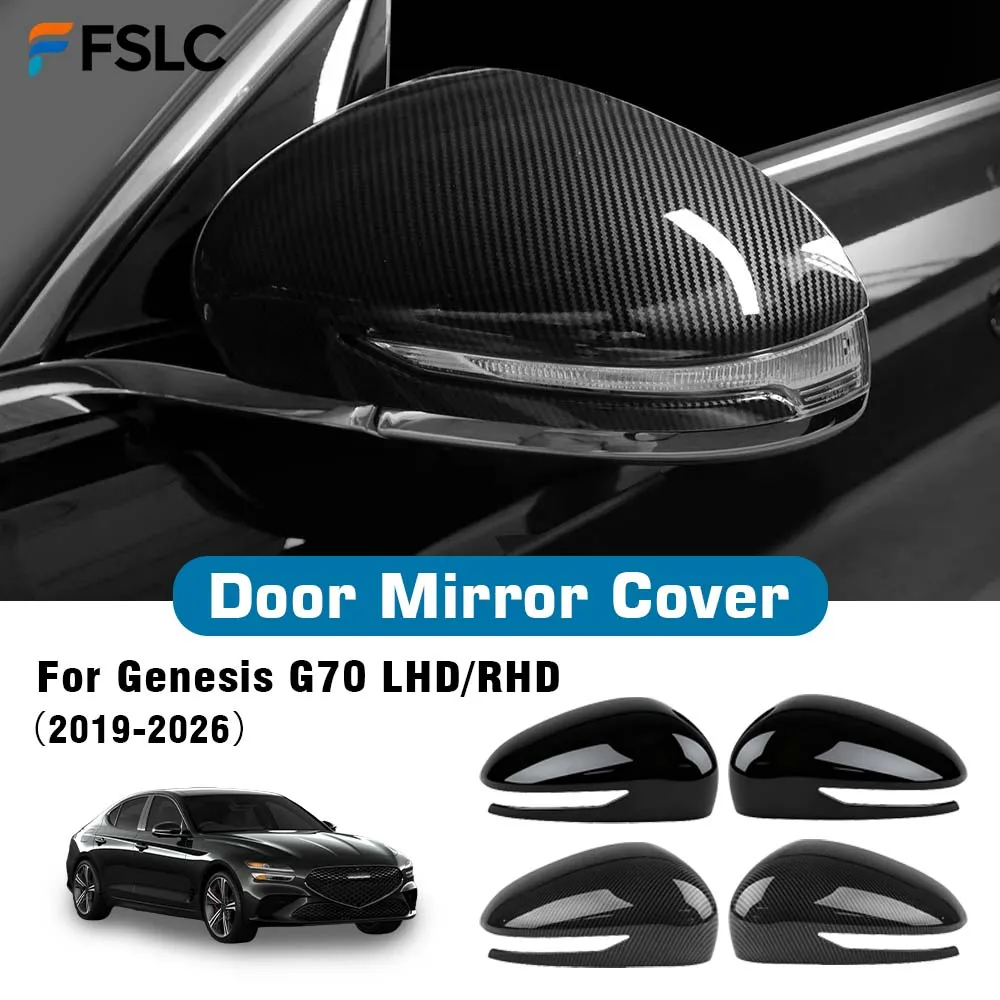

Car Decoration Door Mirror Cover For Genesis G70 LHD RHD 2019-2026 Carbon Fiber Glossy Black Car Rearview Accessories Styling