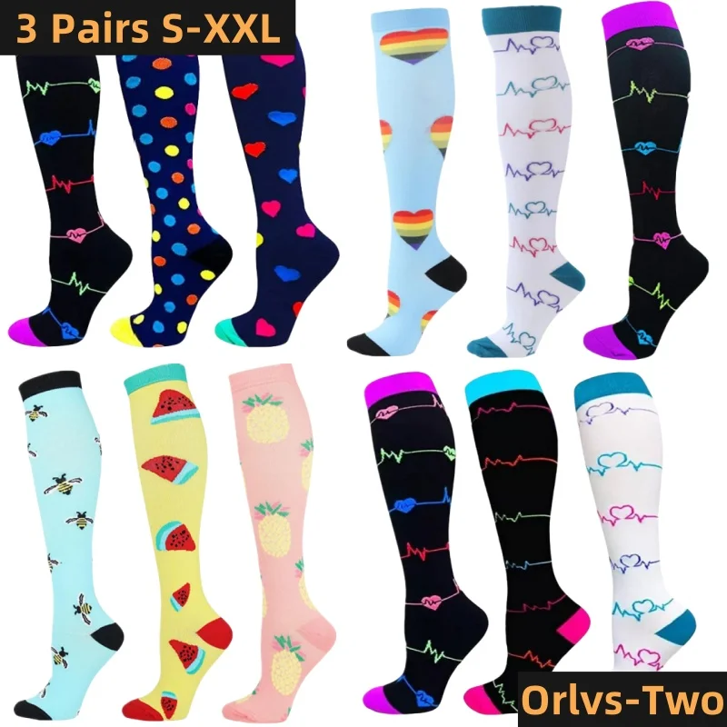 S-XXL 3 Pairs Free Shipping Nurse Compression Socks Varicose Veins Women Men Socks 20-30 MmHg Edema Diabetes Running Sport Socks