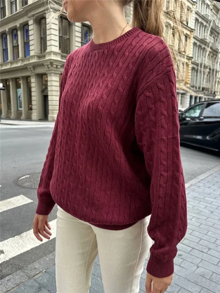 

Causal Women Solid O-Neck Loose Sweaters 2023 Autumn Vintage Long Sleeve Knit Pullover Chic Female Fashion Long Sleeve Knitwears