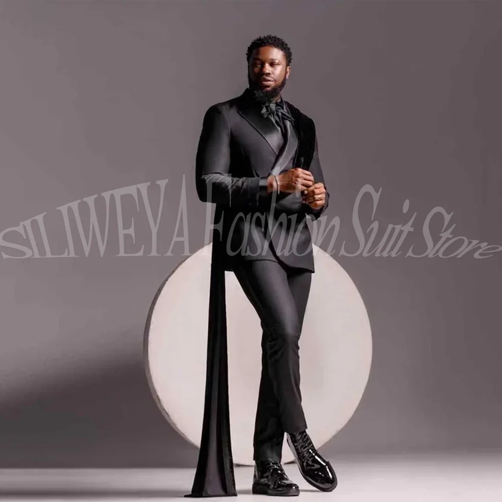 

Black Men's Suit Velvet Shawl Style New Jacket Pants Slim Fit 2-Pieces Tailor-Made Wedding Groom Formal High-end Blazer Set