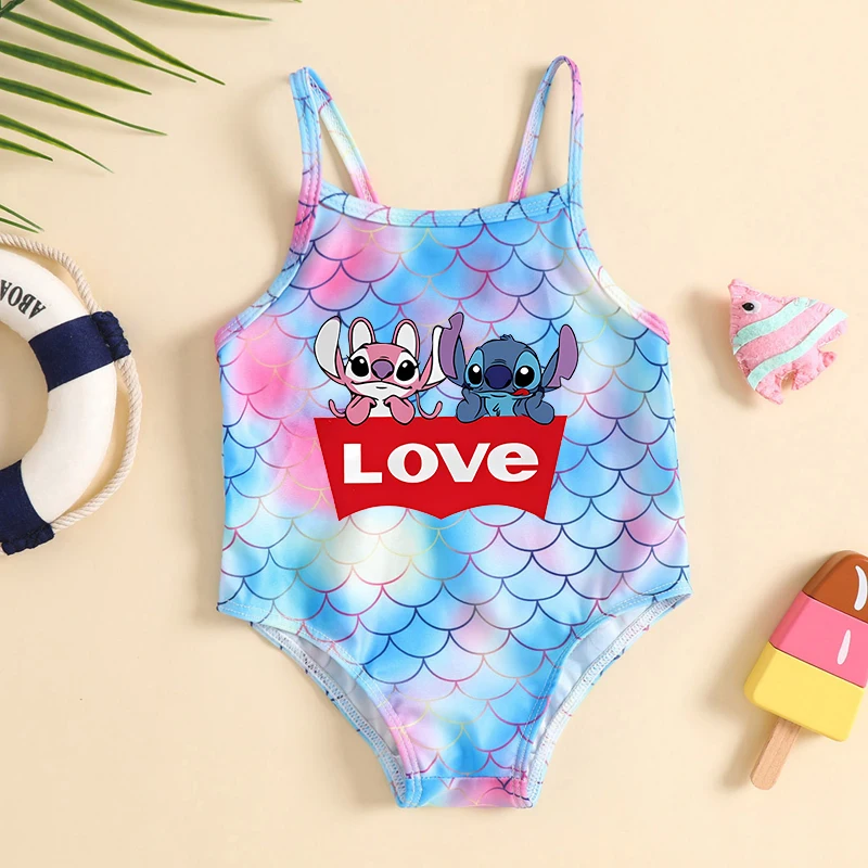 Disney Lilo&stitch Girls Tankini Swimsuits Summer Beachwear Kid Girl Mermaid Bathing Suits Two-pieces Bikini Swimsuits Swimwear