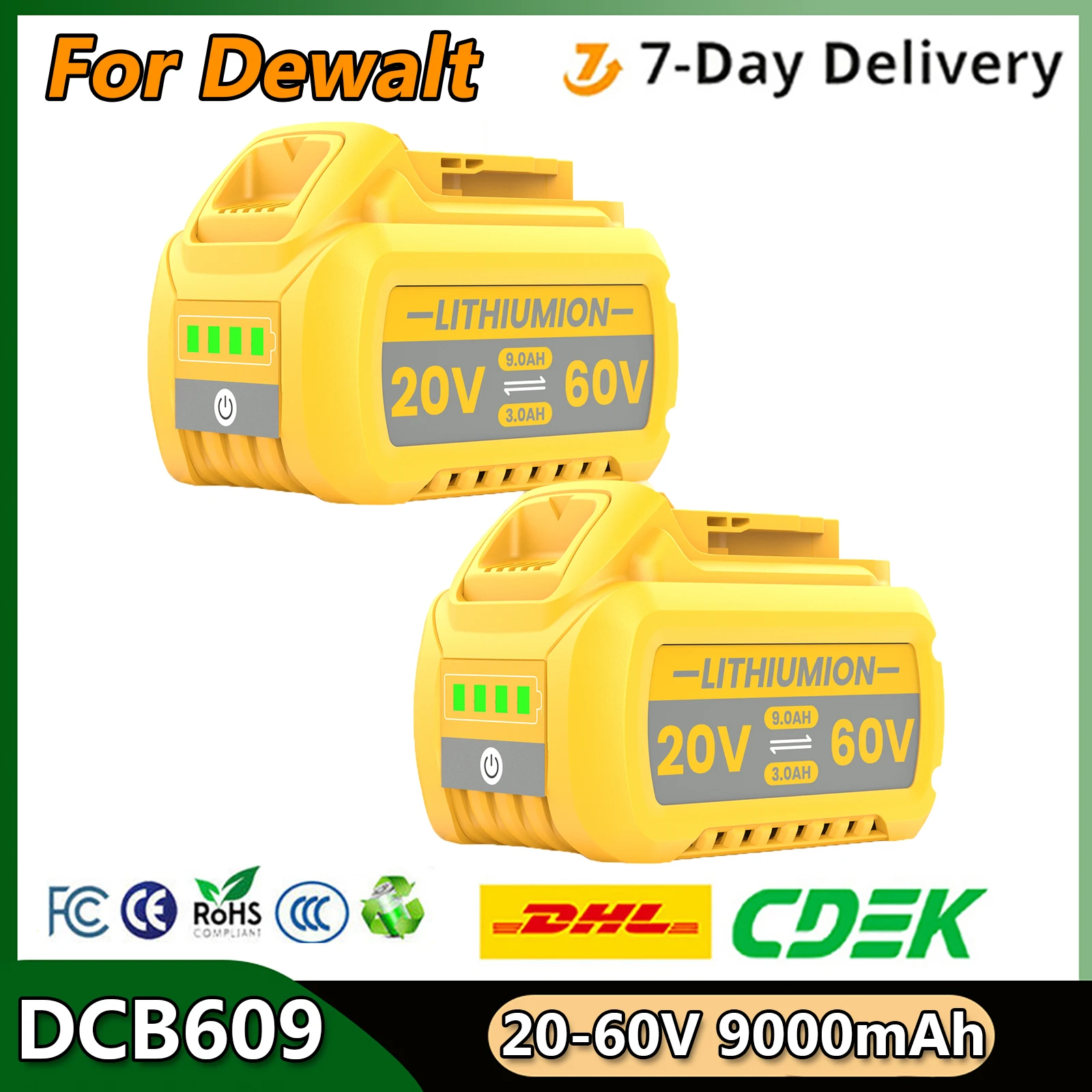 Für Dewalt DCB609 9000 mAh Werkzeug Akku Kompatibel Akku Wiederaufladbar Für 20 V/60 V Li-Ion Akku DCB547-XJDCB200 DCB201