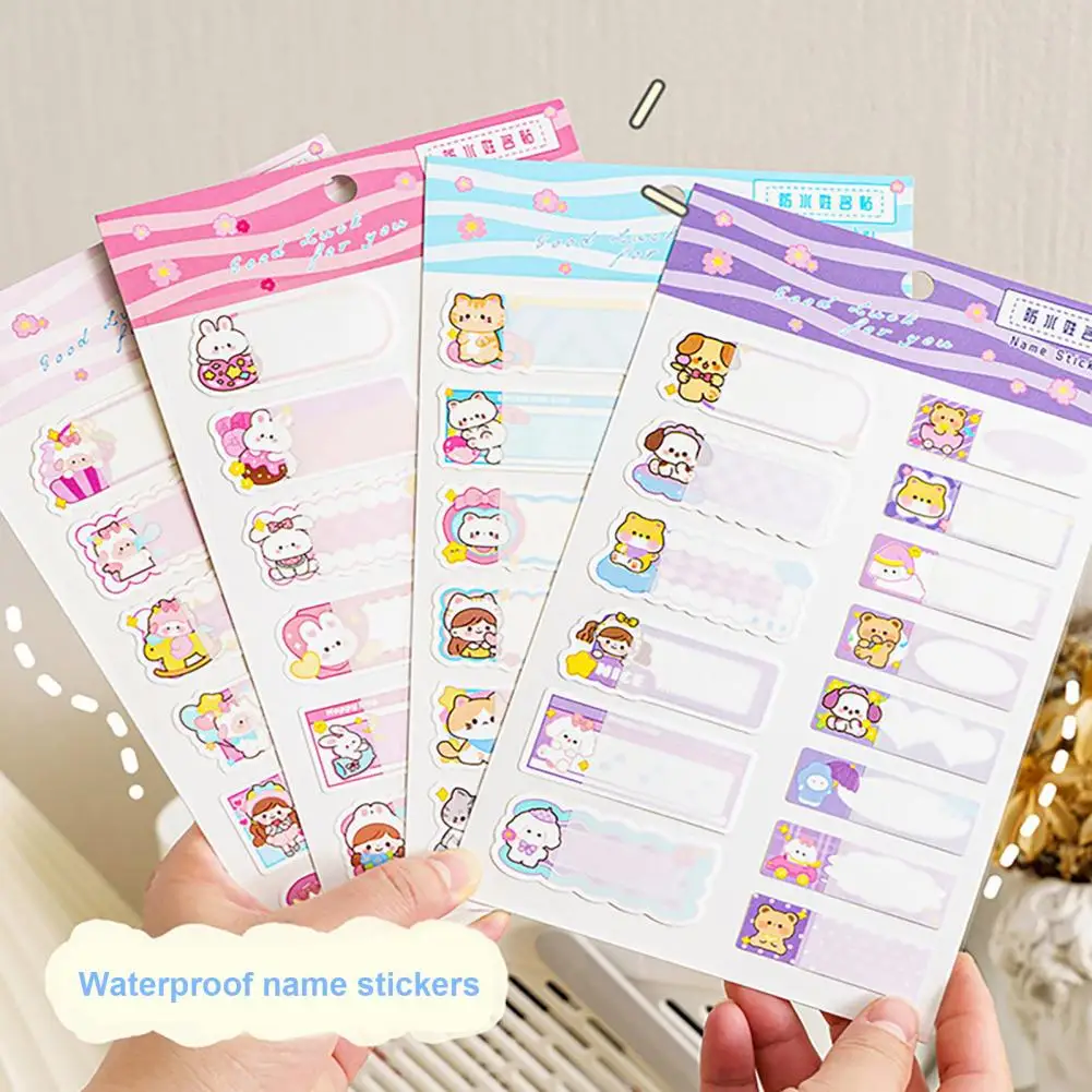 Waterproof Stickers Cute Cartoon Name Stickers for School Stationery Scrapbook 14pcs Waterproof Tag Labels with Adorable