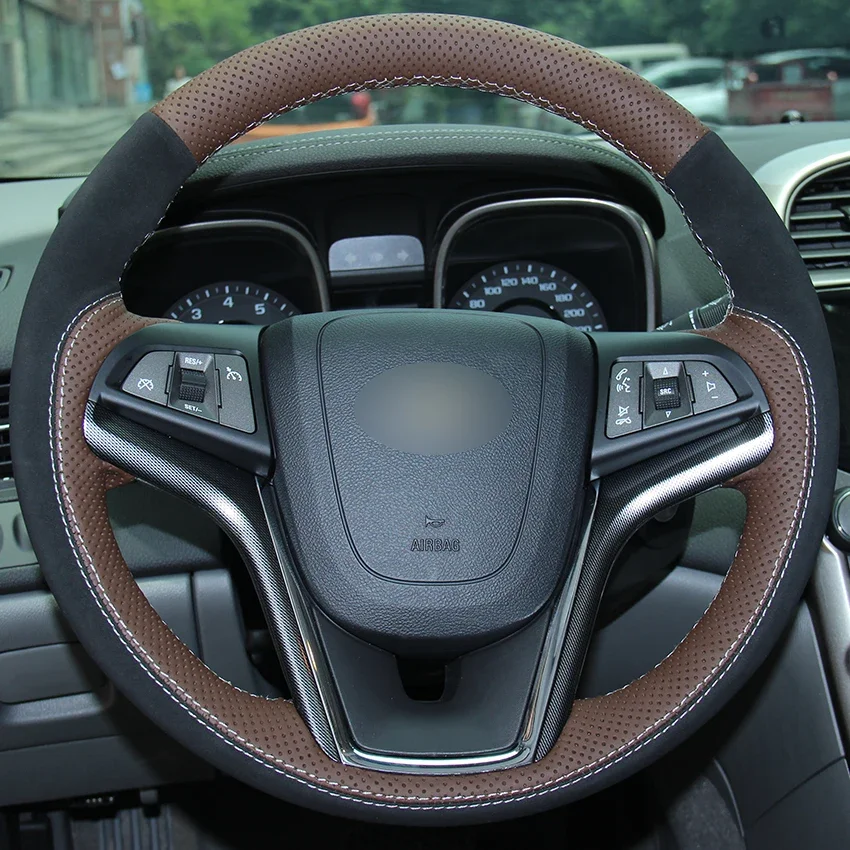 

Кофейные кожаные черные замшевые чехлы на руль автомобиля для Chevrolet Malibu 2011-2014 Volt 2011-2015 автомобильные чехлы на руль